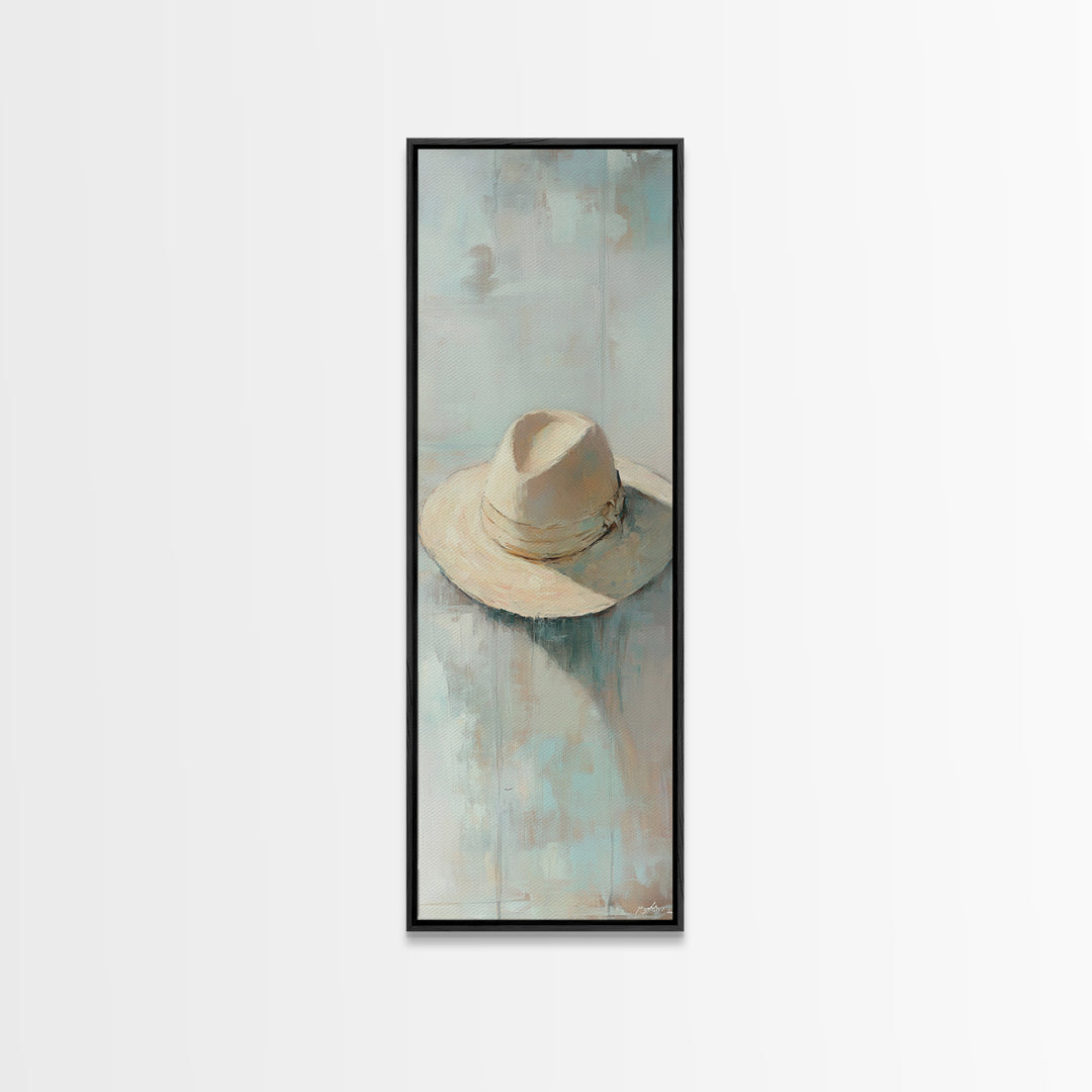 Cream Cowboy Hat Still Life Wall Art, Western Decor, Rustic Canvas Print, Neutral Bedroom Art, Modern Farmhouse Wall Decor