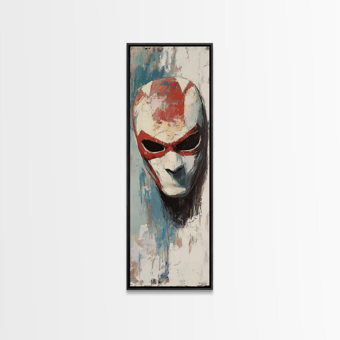 Red And White Alien Mask Portrait Wall Art, Dark Surreal Canvas Print, Sci Fi Gothic Decor, Gaming Room Art, Gift For Him