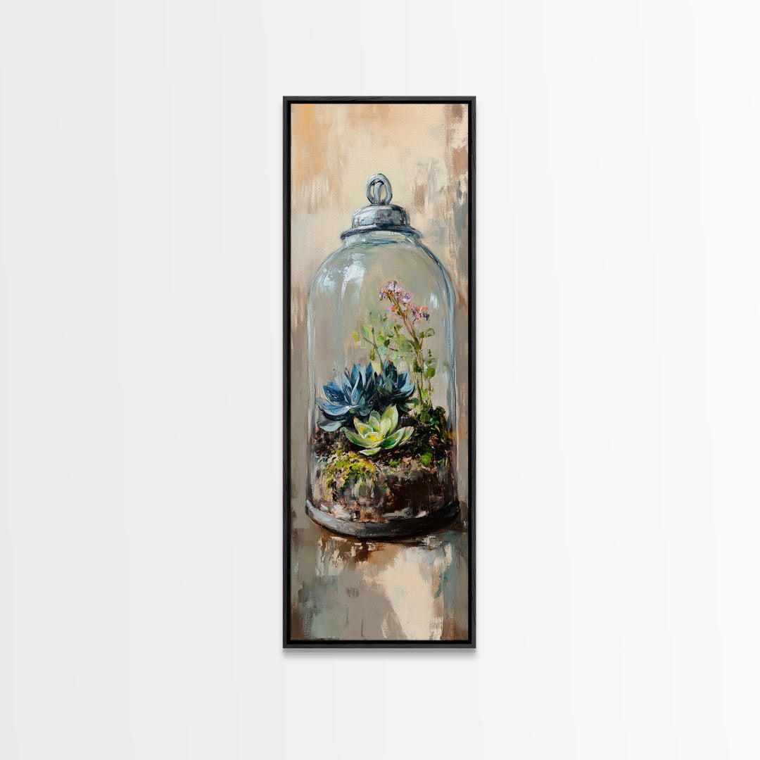 Glass Cloche Terrarium With Succulents Canvas Print, Botanical Wall Art, Green Home Decor, Nature Inspired Gift For Her, Living Room Decor