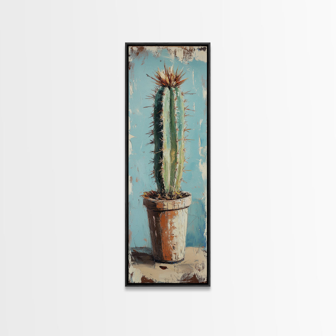 Tall Cactus In Terracotta Pot Wall Art, Desert Botanical Canvas Print, Southwestern Decor, Rustic Living Room Wall Decor