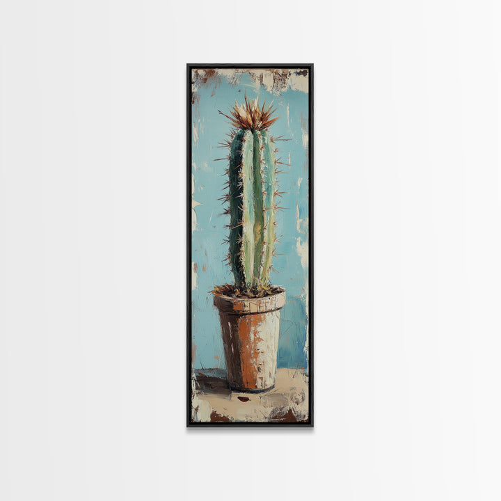 Tall Cactus In Terracotta Pot Wall Art, Desert Botanical Canvas Print, Southwestern Decor, Rustic Living Room Wall Decor