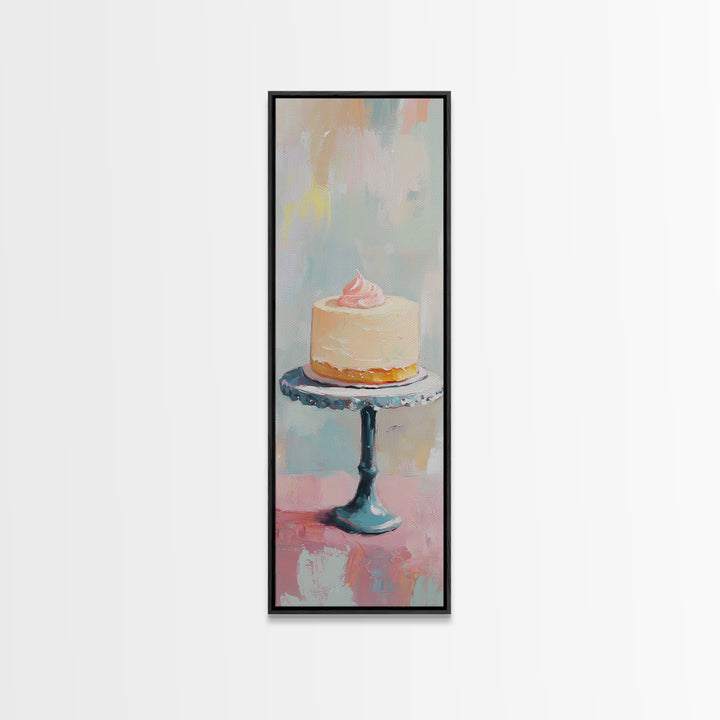 Pastel Cake On Pedestal Stand Canvas Print, Bakery Wall Art, Pink Kitchen Decor, Birthday Gift, Sweet Dessert Art Print Decor