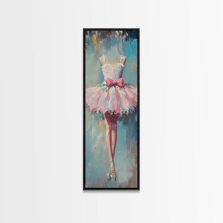 Pink Ballerina Tutu Dress Wall Art, Feminine Ballet Canvas Print, Whimsical Girls Room Decor Dance Studio Gift For Her Nursery