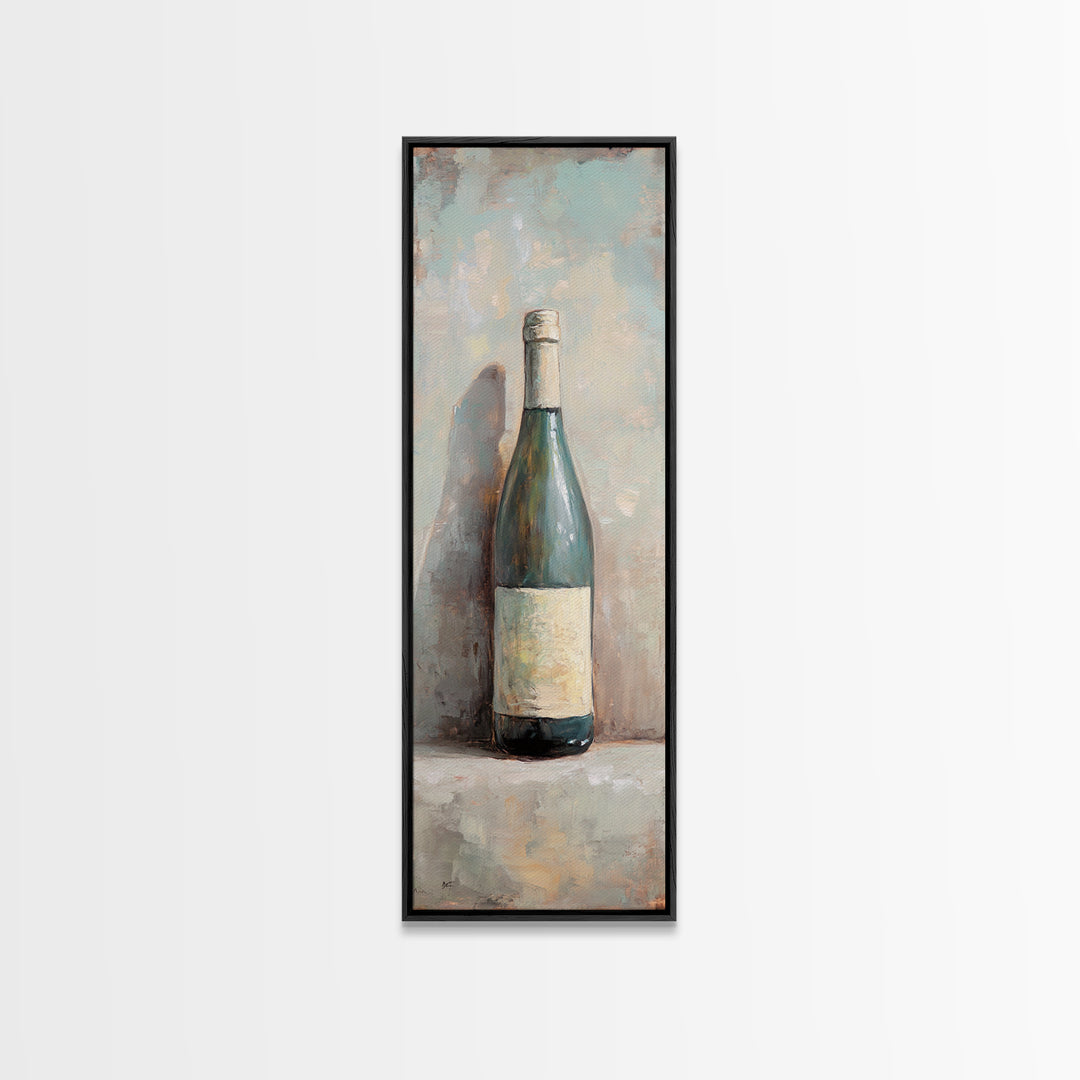 Green Wine Bottle Still Life Canvas Print, Kitchen Wall Art, Wine Decor, Bar Cart Print, Rustic Home Decor, Housewarming Gift