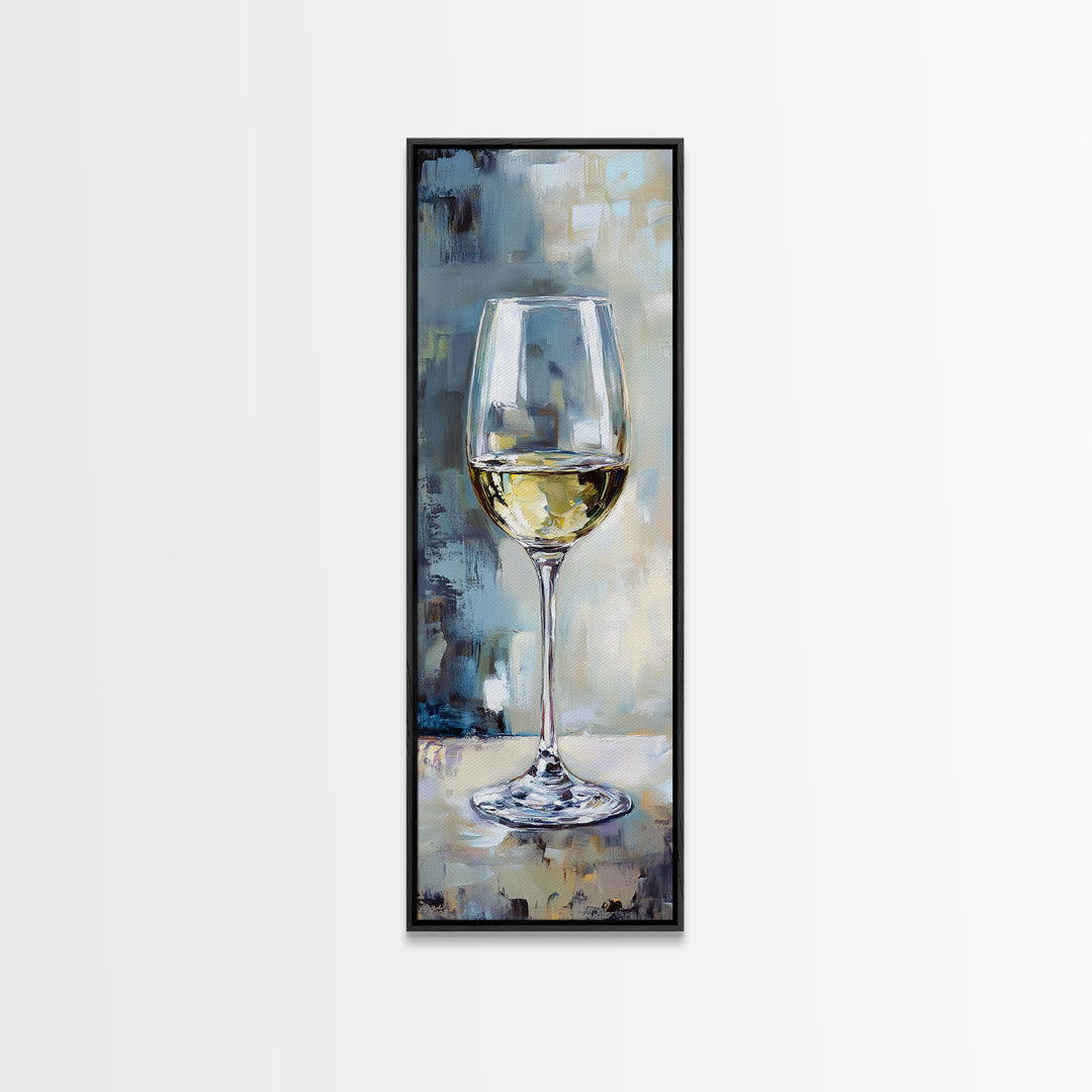 White Wine Glass Still Life Framed Canvas Print, Bar Art, Kitchen Wall Art, Wine Lover Gift, Elegant Dining Room Decor, Home Decor
