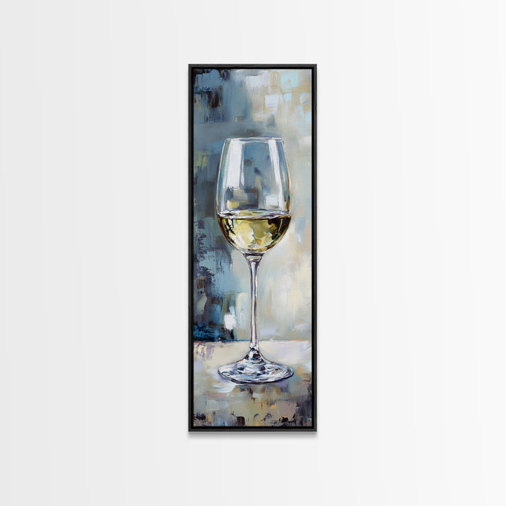 White Wine Glass Still Life Framed Canvas Print, Bar Art, Kitchen Wall Art, Wine Lover Gift, Elegant Dining Room Decor, Home Decor
