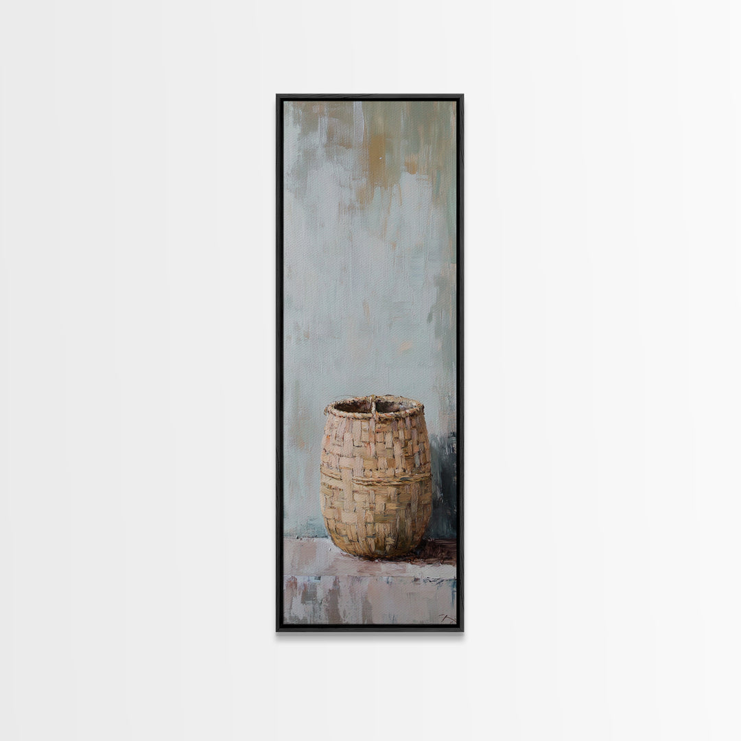 Woven Basket Minimal Still Life Wall Art, Neutral Wabi Sabi Decor, Rustic Farmhouse Canvas Print, Organic Modern Home Decor