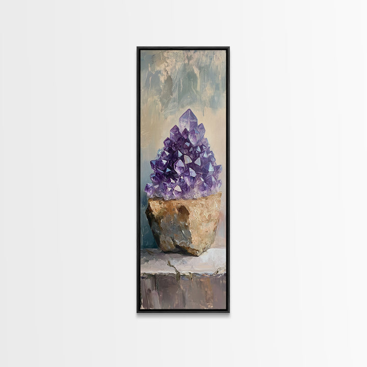 Purple Amethyst Crystal Cluster Wall Art, Mystical Framed Canvas Print For Spiritual Decor, Boho Home Decor, Unique Gift