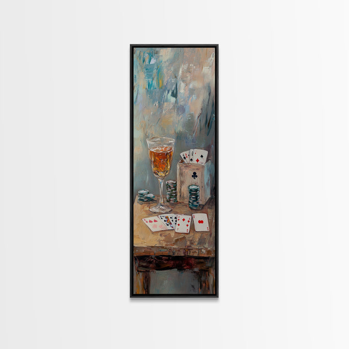 Poker Cards And Whiskey Canvas Print, Game Room Wall Art, Man Cave Decor, Bar Cart Decor, Casino Wall Art, Gift For Him, Home Bar Decor