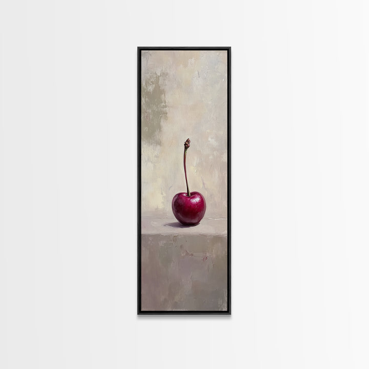 Single Red Cherry Minimal Still Life Wall Art, Modern Kitchen Decor, Fruit Art Print, Minimalist Framed Canvas Print Gift