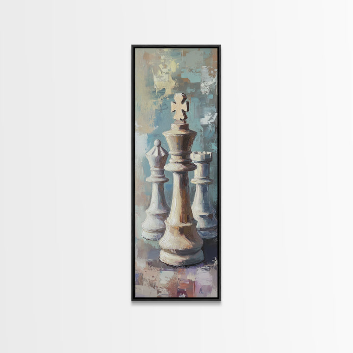 Abstract Chess King And Pawns Wall Art, Modern Game Room Decor, Masculine Office Framed Canvas Print Living Room Gift For Him