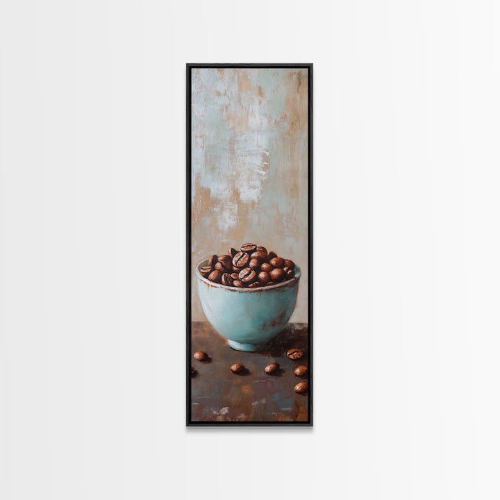 Coffee Beans In Blue Bowl Wall Art, Coffee Shop Kitchen Decor, Rustic Cafe Canvas Print, Gift For Coffee Lover Home Decor