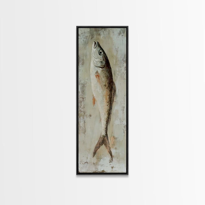 Silver Fish Still Life Wall Art, Nautical Kitchen Decor, Coastal Seafood Art Print, Rustic Ocean Canvas Print, Beach House Gift