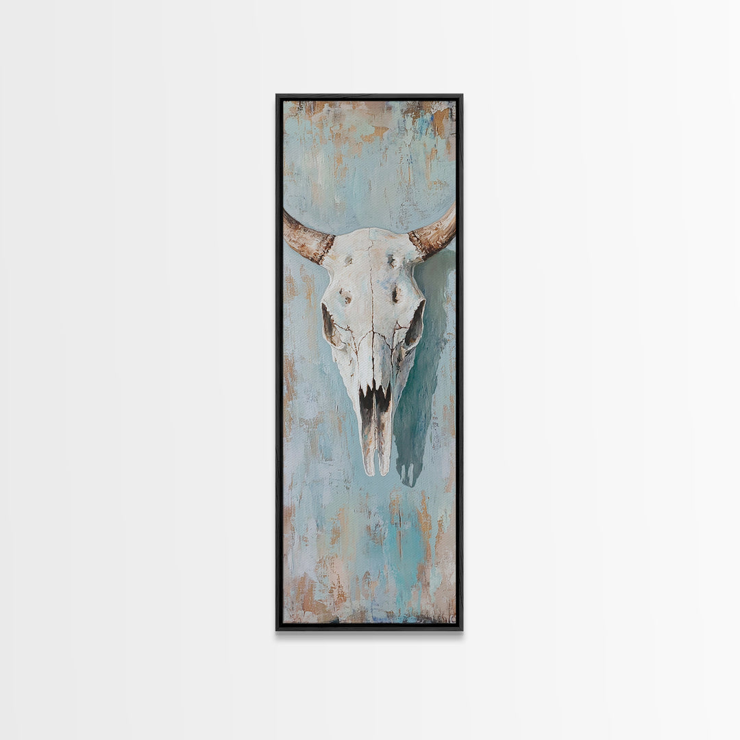 Longhorn Bull Skull Framed Canvas Print, Western Wall Art, Rustic Ranch Decor, Southwestern Farmhouse Home Decor, Gift For Him