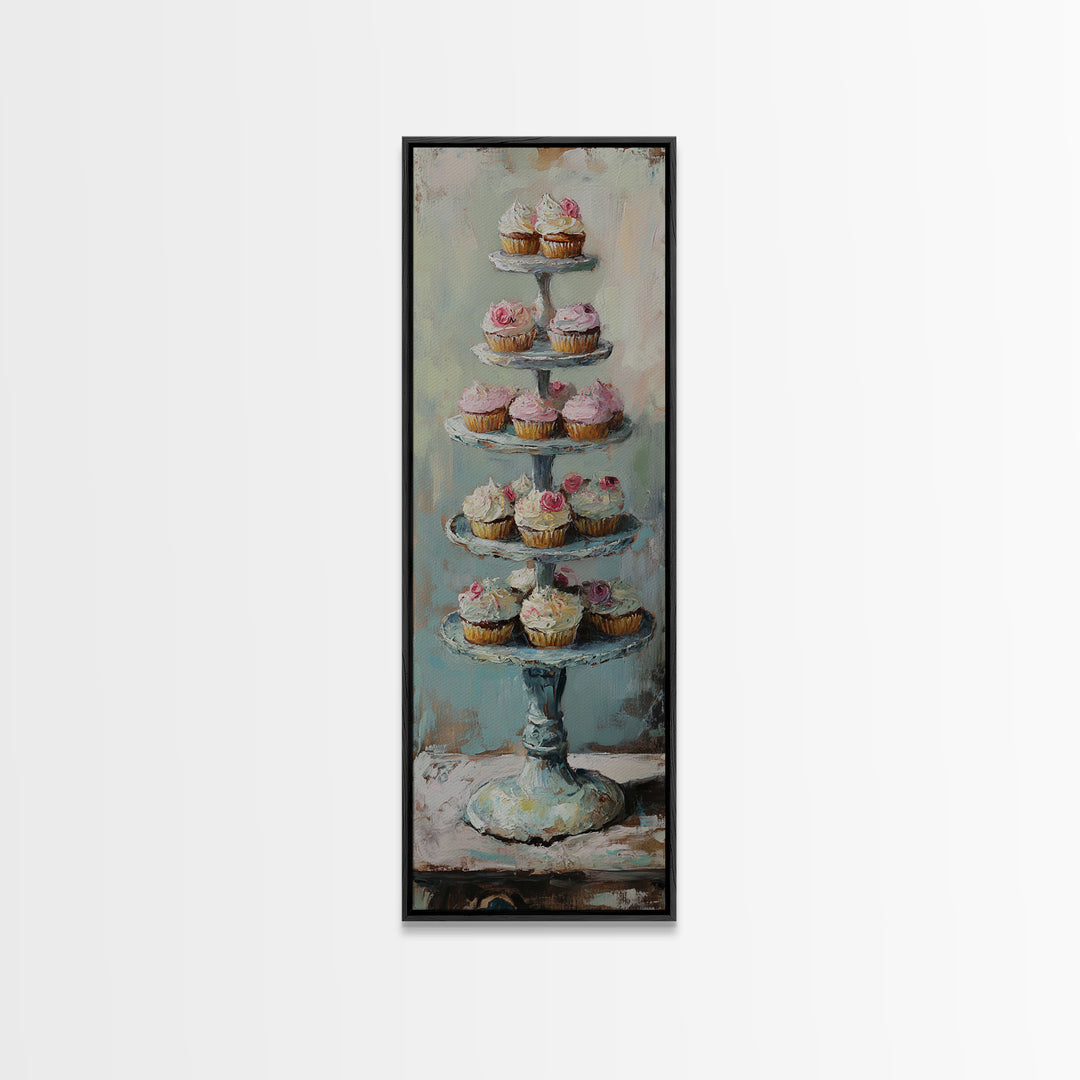 Tiered Cupcake Stand Still Life Canvas Print, Bakery Wall Art, Kitchen Decor, Patisserie Print, Gift For Baker, Cafe Decor