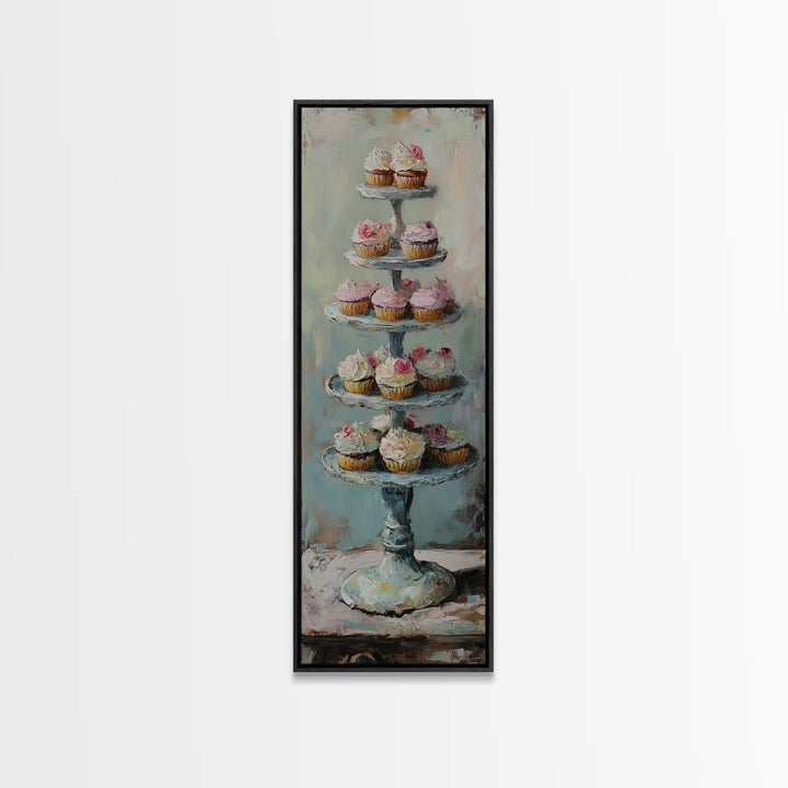 Tiered Cupcake Stand Still Life Canvas Print, Bakery Wall Art, Kitchen Decor, Patisserie Print, Gift For Baker, Cafe Decor