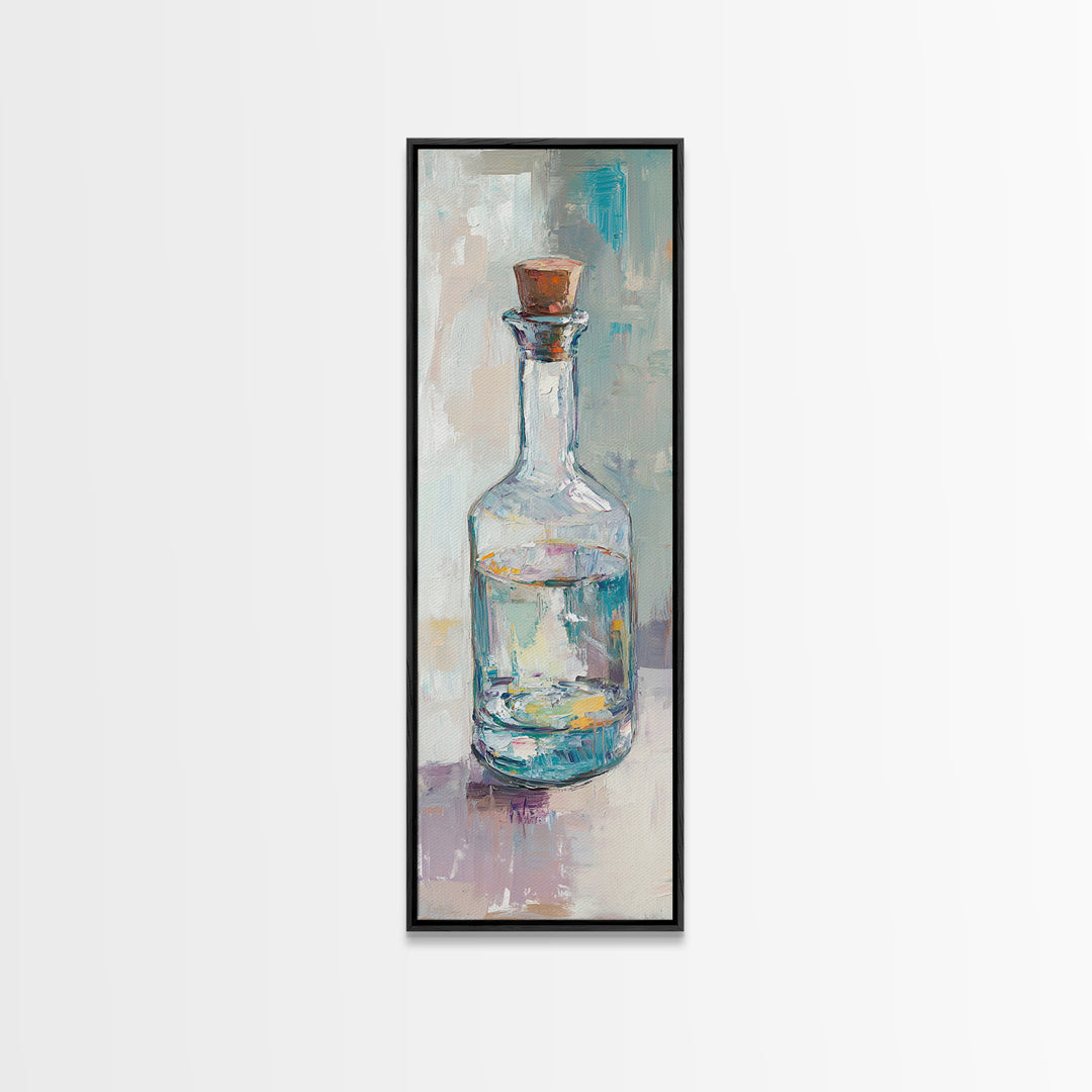 Clear Glass Bottle Still Life Framed Canvas Print, Minimalist Wall Art, Kitchen Decor, Neutral Home Decor, Fine Art Print