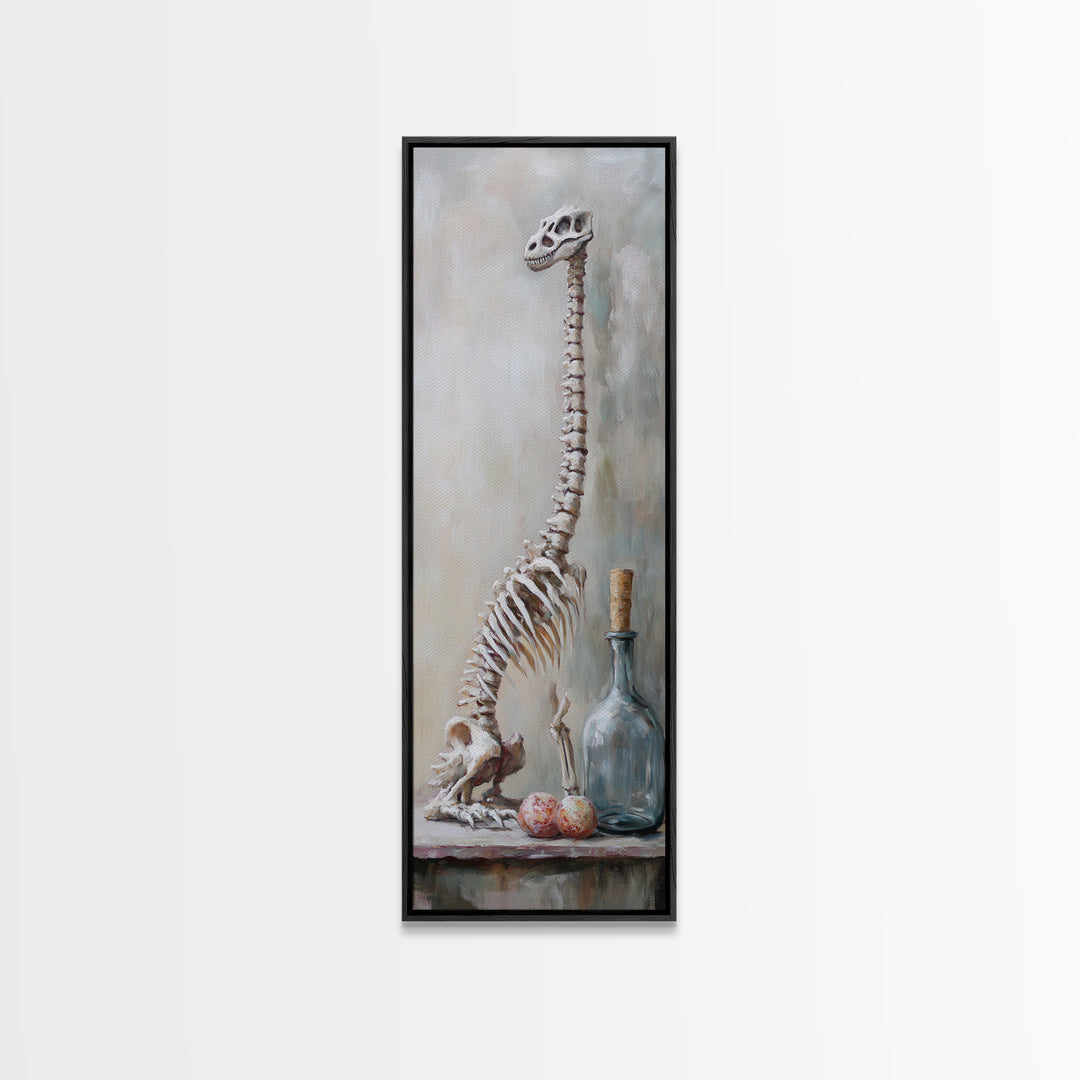 Dinosaur Skeleton Curiosity Still Life Canvas Print, Dark Academia Wall Art, Oddities Decor, Gothic Wall Decor, Museum Print