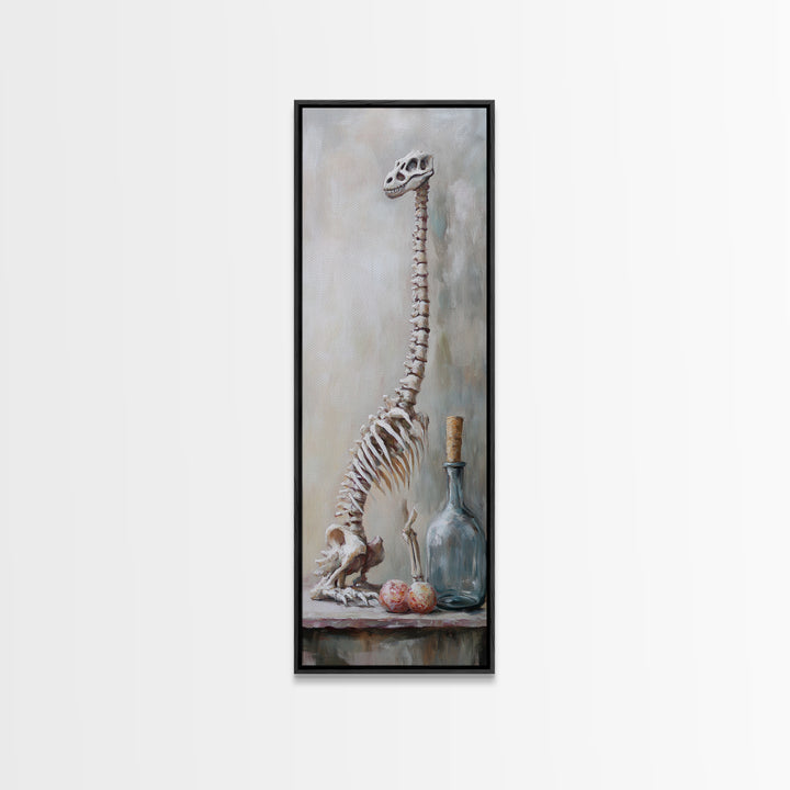 Dinosaur Skeleton Curiosity Still Life Canvas Print, Dark Academia Wall Art, Oddities Decor, Gothic Wall Decor, Museum Print