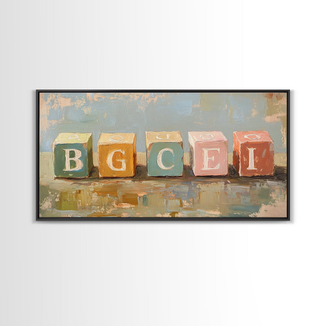 Pastel Alphabet Baby Blocks Wall Art, Nursery Canvas Print, Playroom Decor, Baby Shower Gift, Kids Room Wall Decor, Neutral Home Decor