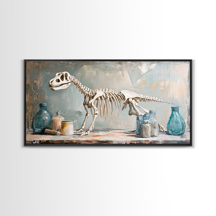 Dinosaur Skeleton Still Life Wall Art, Paleontology Canvas Print, Science Office Decor, Boys Room Decor, Unique Gift, Nursery Wall Art