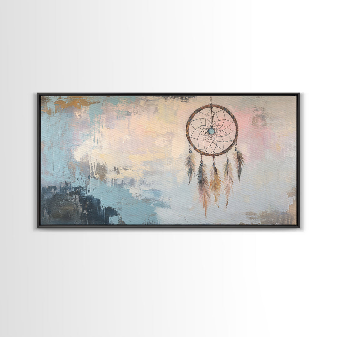 Boho Dreamcatcher Feathers Wall Art, Southwestern Canvas Print, Neutral Bedroom Decor, Spiritual Gift, Rustic Home Decor