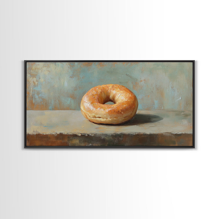 Glazed Bagel Still Life Canvas Print, Bakery Cafe Wall Art, Cute Kitchen Decor, Food Lover Gift, Rustic Dining Room Print