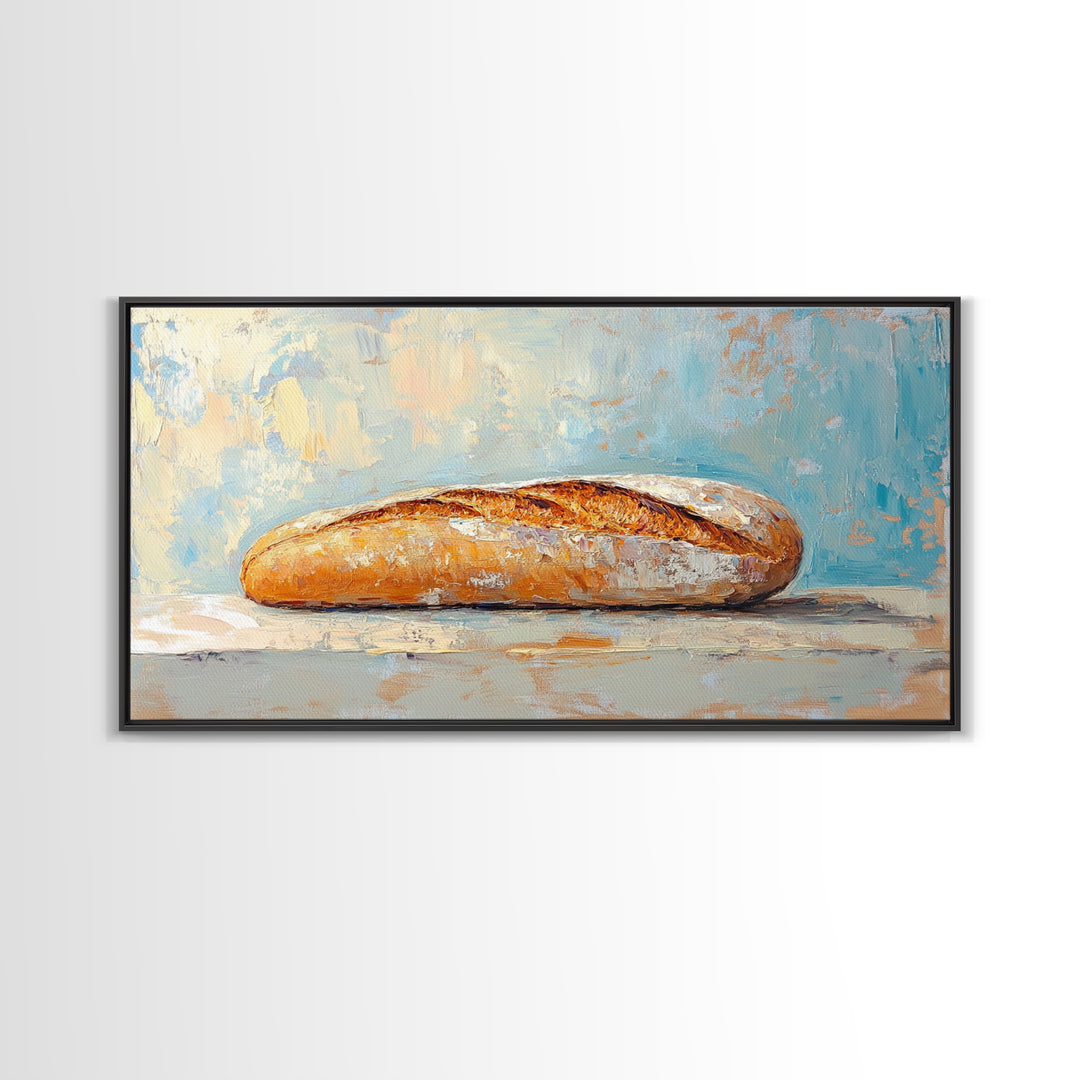 Crusty Baguette Bread Still Life Canvas Print, Kitchen Wall Art, French Bakery Decor, Rustic Farmhouse Home Decor, Foodie Gift
