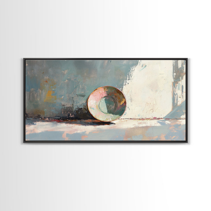 Sunlit Ceramic Bowl Still Life In Soft Blue, Canvas Print, Minimalist Wall Art, Modern Kitchen Decor, Neutral Home Decor