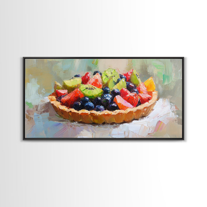Colorful Fruit Tart Still Life With Strawberries, Framed Canvas Print, Kitchen Wall Art, Dessert Art, Cafe Decor, Foodie Gift