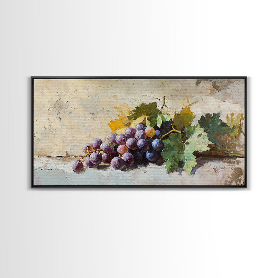 Purple Grapes Still Life Canvas Print, Rustic Kitchen Wall Art, Vineyard Decor, Wine Country Print, Farmhouse Dining Room