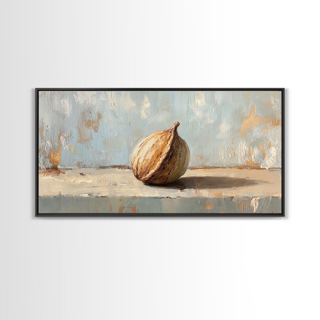 Single Fig Still Life Canvas Print, Rustic Kitchen Wall Art, Neutral Farmhouse Decor, Food Painting For Dining Room Wall Decor
