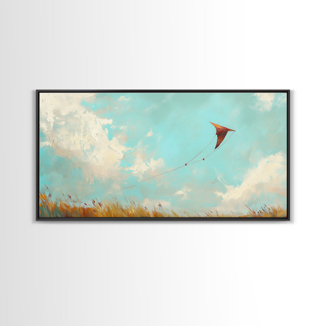 Red Kite In Blue Summer Sky Wall Art, Whimsical Canvas Print For Kids Room Decor, Nursery Decor And Coastal Home Decor Gift