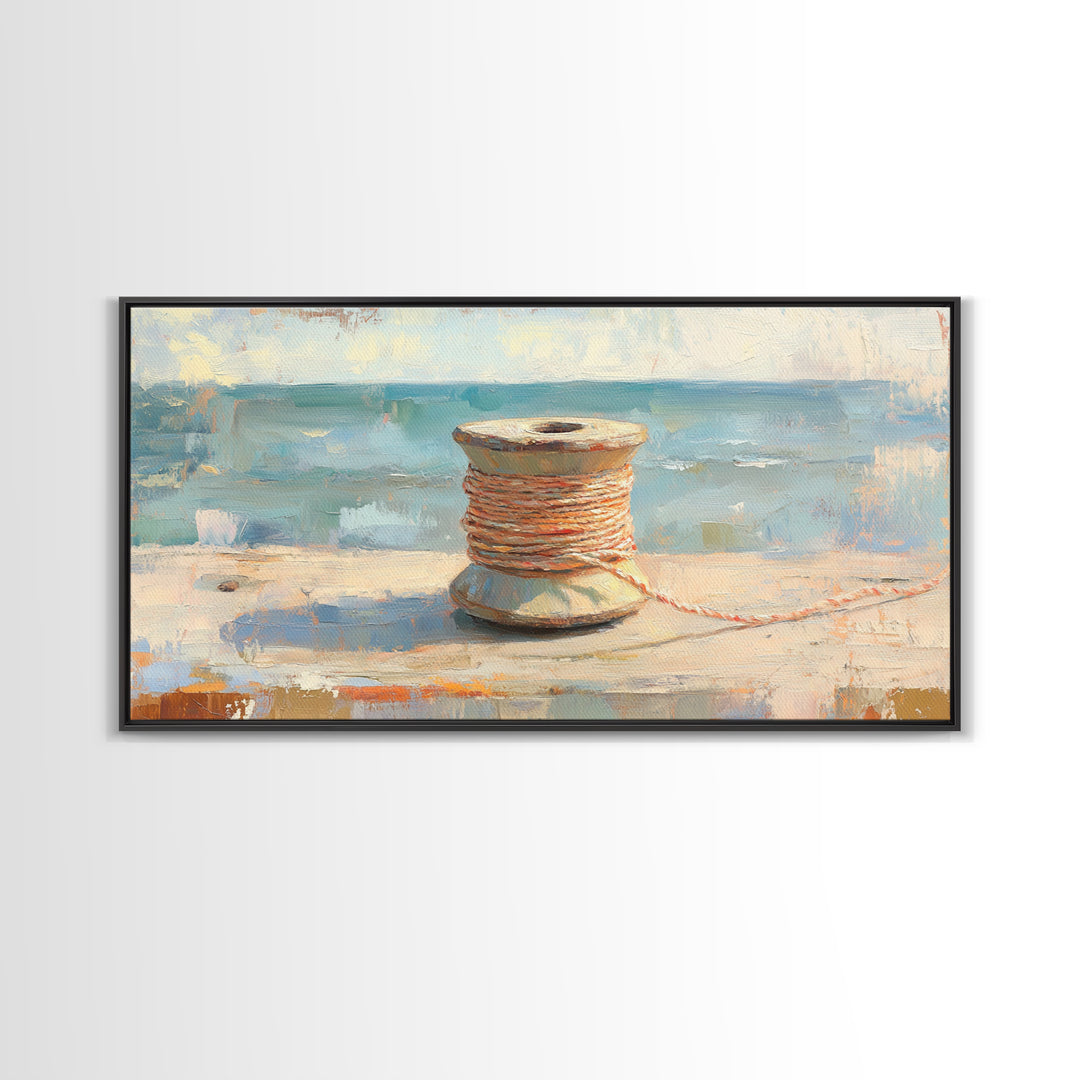 Orange Twine Spool By Blue Window Wall Art, Nautical Canvas Print For Coastal Decor, Rustic Home Decor And Office Decor Gift