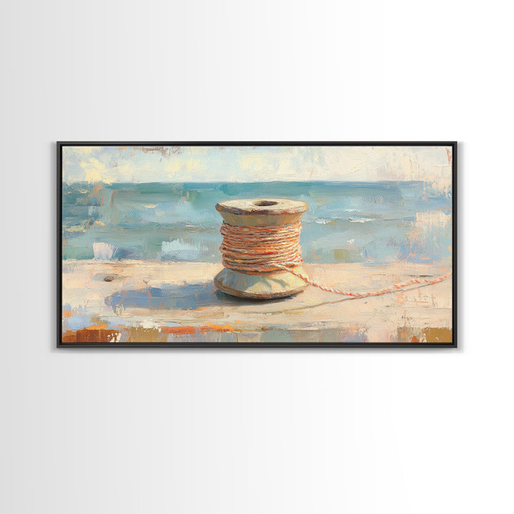 Orange Twine Spool By Blue Window Wall Art, Nautical Canvas Print For Coastal Decor, Rustic Home Decor And Office Decor Gift