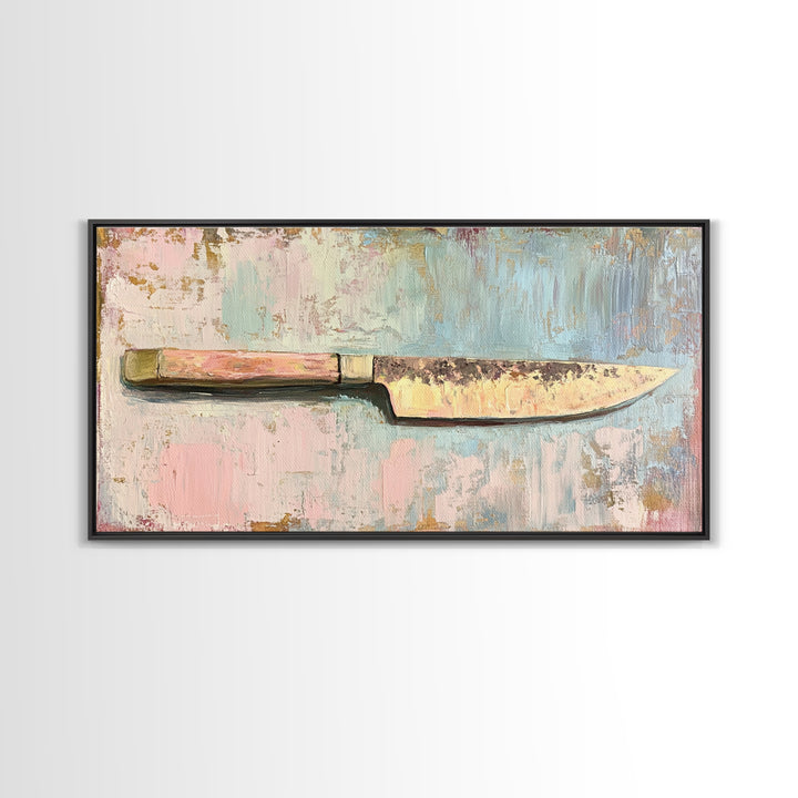 Rustic Chef Knife Still Life Canvas Print, Kitchen Wall Art, Culinary Decor, Gift For Chef, Modern Kitchen Art Print, Home Decor