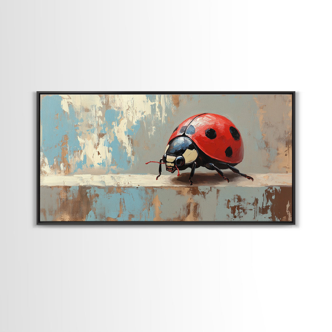 Red Ladybug Macro In Textured Garden Wall Art, Whimsical Animal Canvas Print, Nature Decor, Kids Room Art Gift, Cute Wall Decor