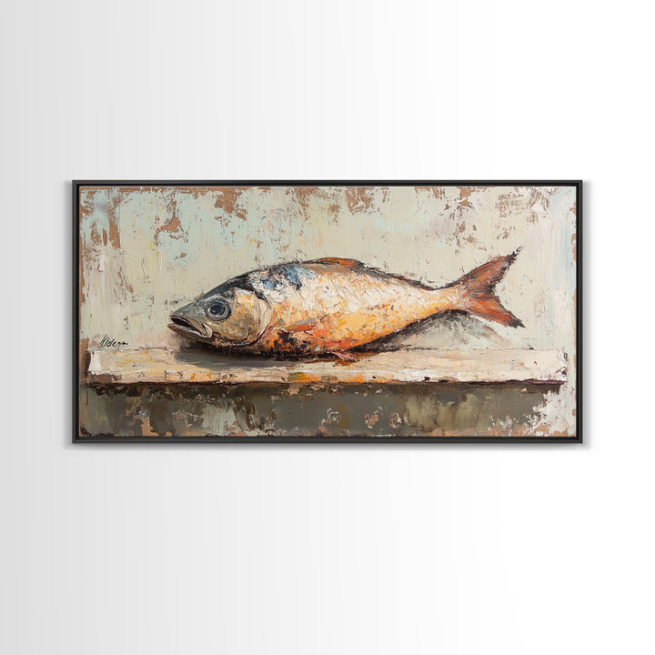 Rustic Whole Fish Still Life Canvas Print, Coastal Kitchen Wall Art, Seafood Decor, Nautical Home Decor, Gift For Him, Wall Decor