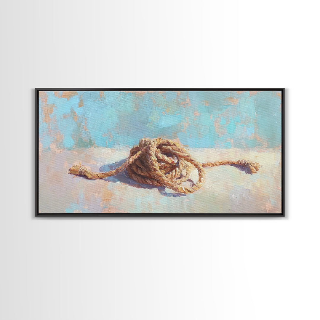 Coiled Nautical Rope Knot Wall Art, Coastal Still Life Decor, Beach House Canvas Print, Lake House Gift, Rustic Sea Art Print
