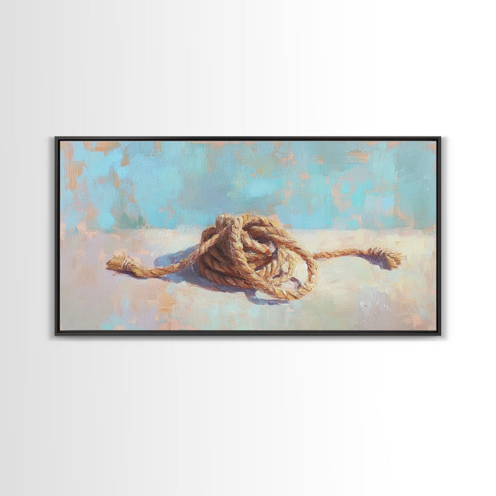 Coiled Nautical Rope Knot Wall Art, Coastal Still Life Decor, Beach House Canvas Print, Lake House Gift, Rustic Sea Art Print