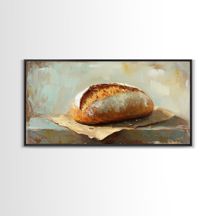 Crusty Artisan Bread Still Life Canvas Print, Rustic Kitchen Wall Art, Farmhouse Dining Room Decor, Foodie Housewarming Gift