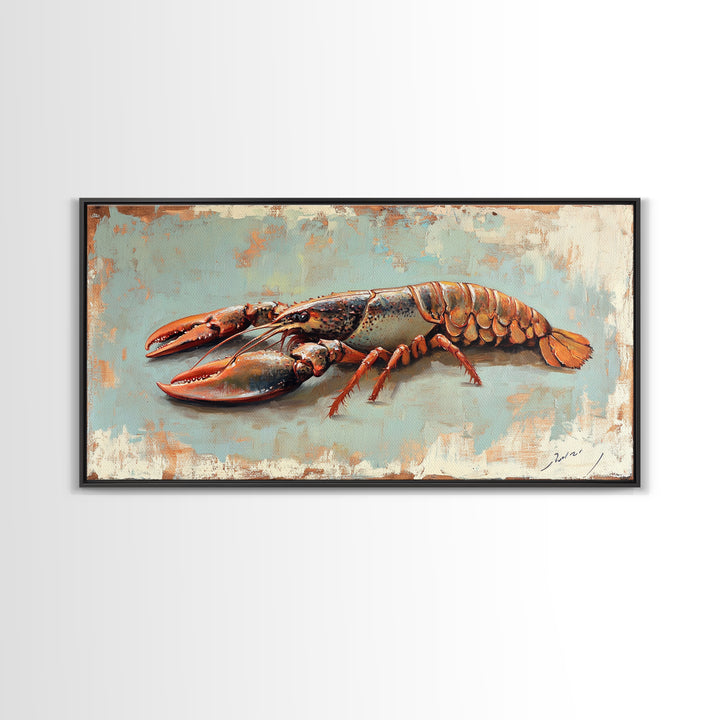 Red Lobster Seafood Still Life Wall Art, Coastal Kitchen Decor, Nautical Canvas Wall Art, Beach House Dining Room Gift Idea
