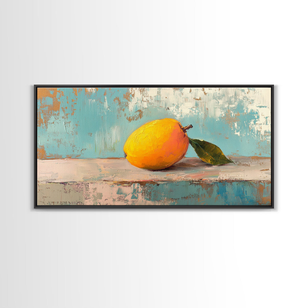Golden Mango Fruit Still Life Wall Art, Colorful Kitchen Canvas Print, Tropical Farmhouse Decor, Foodie Housewarming Gift