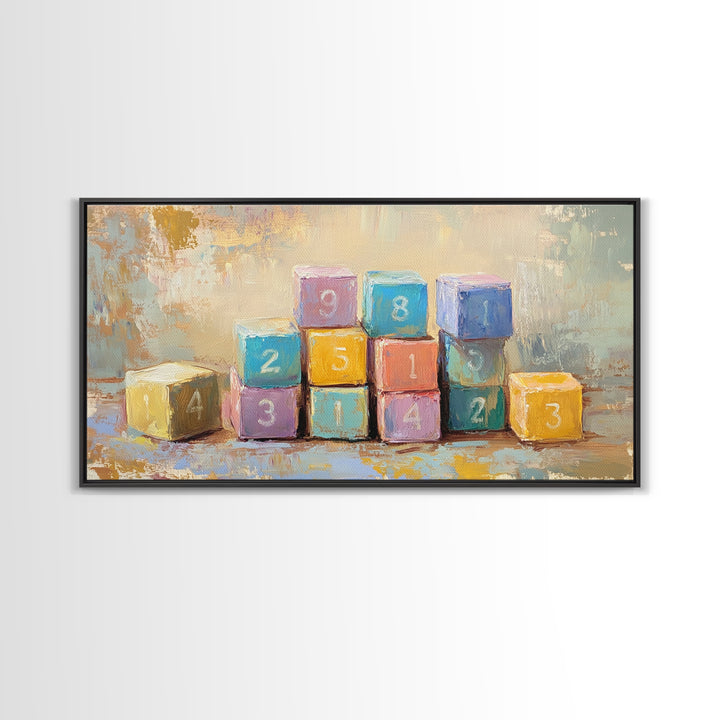 Colorful Numbered Toy Blocks Wall Art, Playroom Decor, Kids Room Art, Nursery Wall Art, Baby Shower Gift, Modern Canvas Print