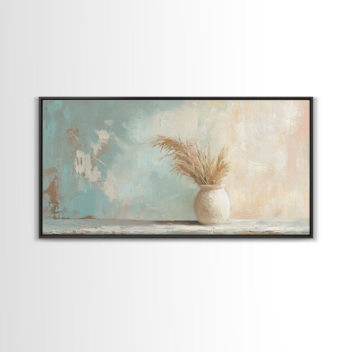 Neutral Pampas Vase Still Life Wall Art, Rustic Farmhouse Canvas Print For Living Room Decor And Cozy Bedroom Wall Decor