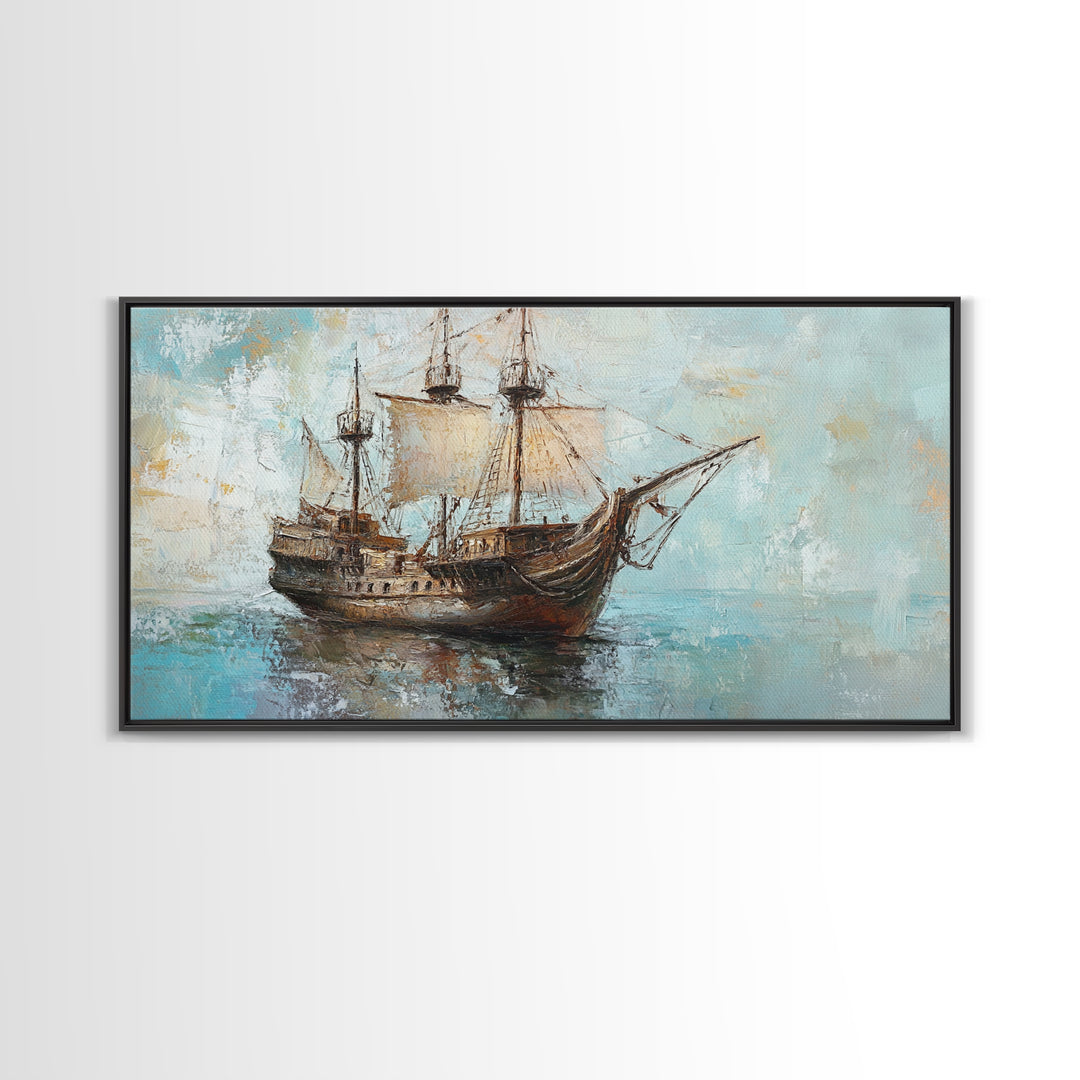 Antique Sailing Ship Seascape Wall Art, Nautical Canvas Print For Coastal Home Decor, Beach House Decor, And Ocean Wall Decor