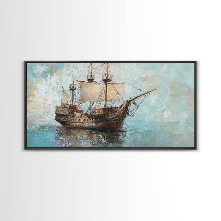 Antique Sailing Ship Seascape Wall Art, Nautical Canvas Print For Coastal Home Decor, Beach House Decor, And Ocean Wall Decor