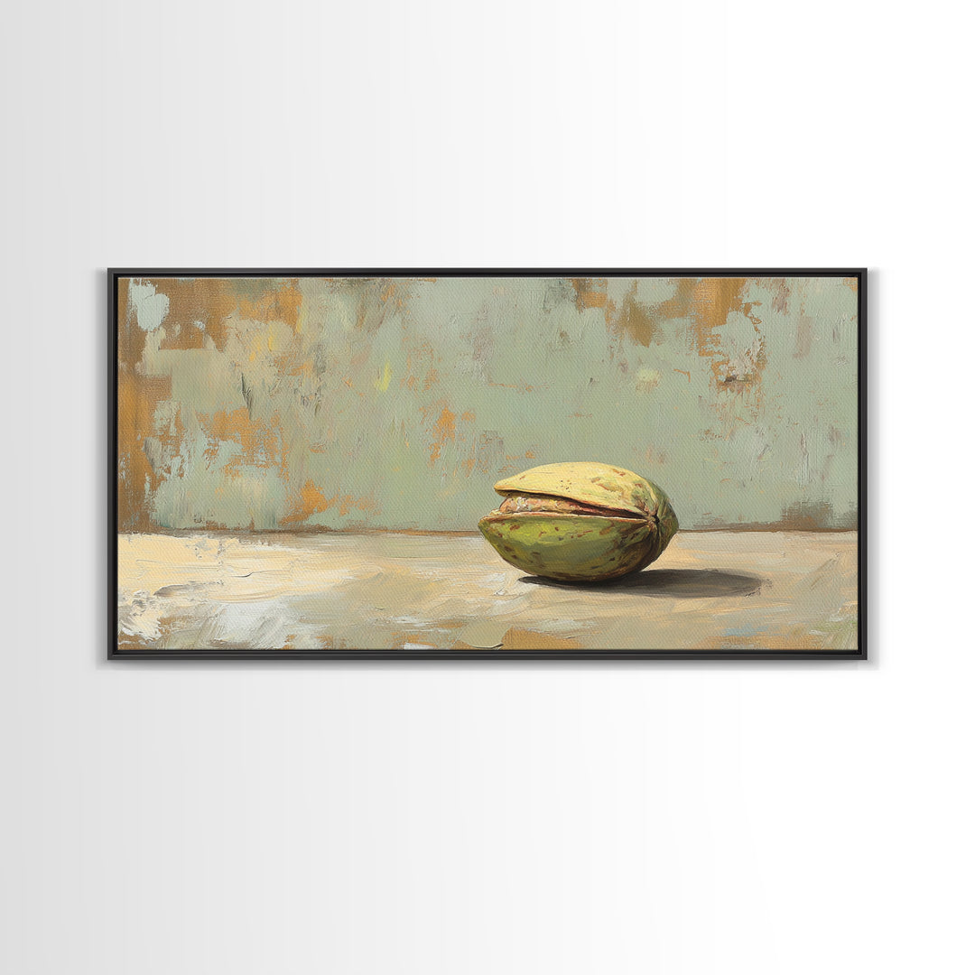 Minimal Pistachio Nut Still Life Wall Art, Organic Kitchen Canvas Print For Farmhouse Decor And Neutral Dining Room Decor