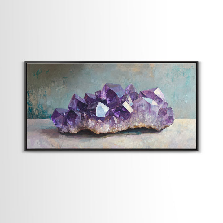 Purple Amethyst Crystal Cluster Wall Art, Gemstone Painting, Spiritual Decor, Zen Home Decor, Mystical Wall Decor, Gift For Her