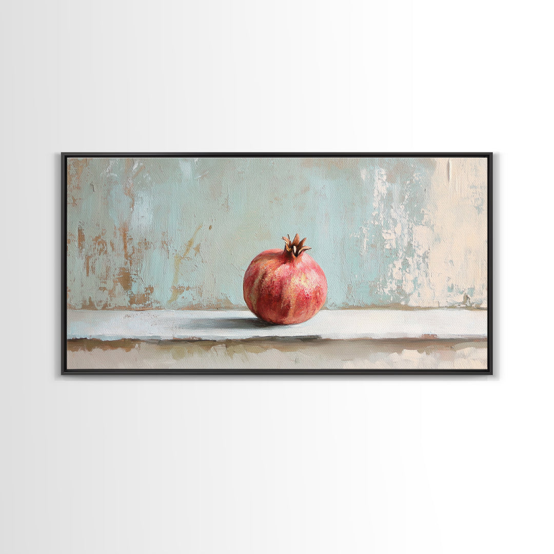Single Pomegranate Still Life Wall Art, Fruit Painting, Kitchen Wall Art, Mediterranean Decor, Minimalist Food Art, Gift For Foodie